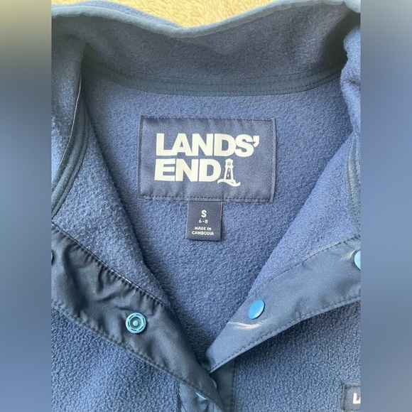 Land’s End Heritage Fleece Snap Neck Pullover Sz S Navy/Ivory Striped. NWT - Picture 4 of 13